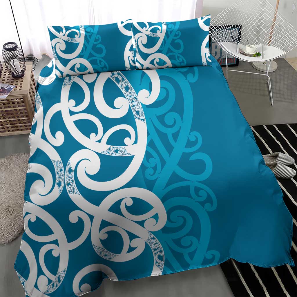 Azure Blue Maori Bedding Set Koru Kowhaiwhai LT7 - Polynesian Pride