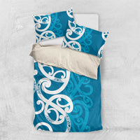 Azure Blue Maori Bedding Set Koru Kowhaiwhai LT7 US Twin 172cm x 218cm Blue - Polynesian Pride