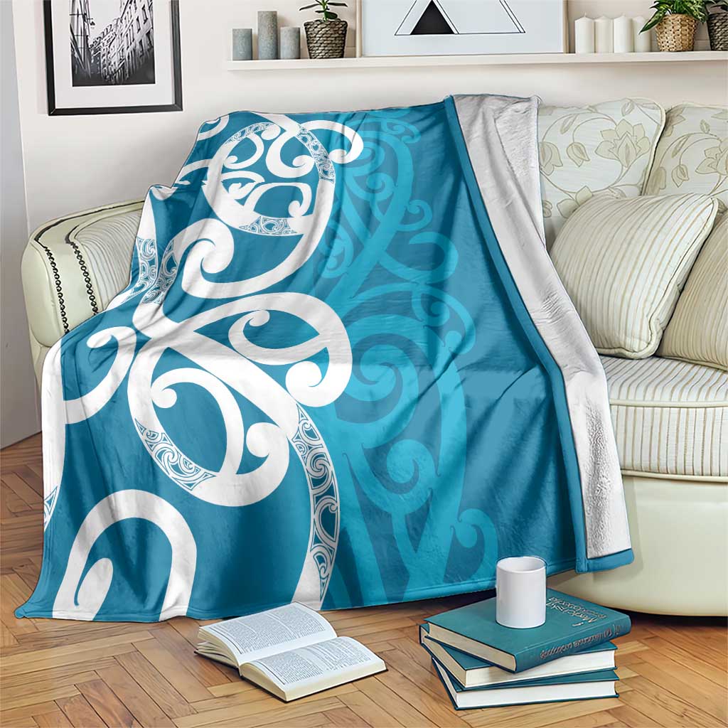 Azure Blue Maori Blanket Koru Kowhaiwhai - Polynesian Pride