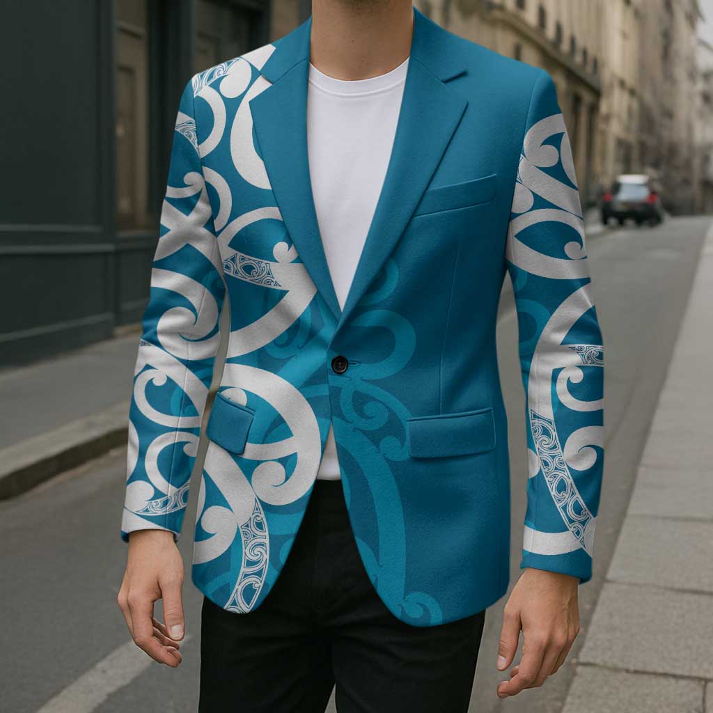 Azure Blue Maori Blazer Koru Kowhaiwhai LT7 - Polynesian Pride