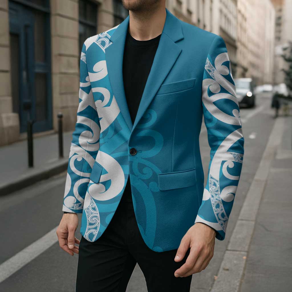 Azure Blue Maori Blazer Koru Kowhaiwhai LT7 - Polynesian Pride