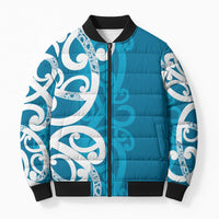 Azure Blue Maori Bomber Puffer Jacket Koru Kowhaiwhai LT7 Unisex Blue - Polynesian Pride