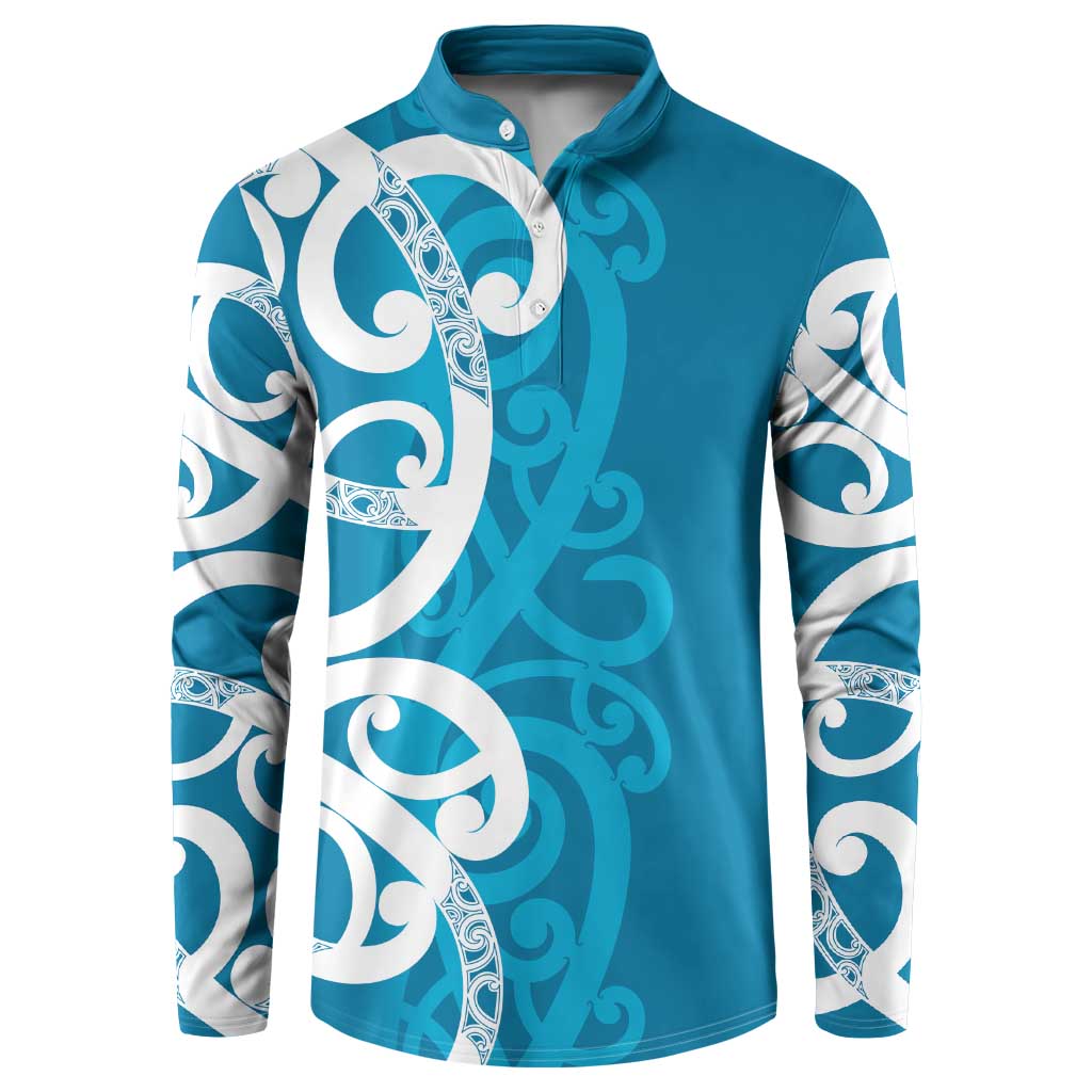 Azure Blue Maori Button Sweatshirt Koru Kowhaiwhai LT7 Blue - Polynesian Pride