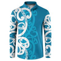 Azure Blue Maori Button Sweatshirt Koru Kowhaiwhai LT7 Blue - Polynesian Pride