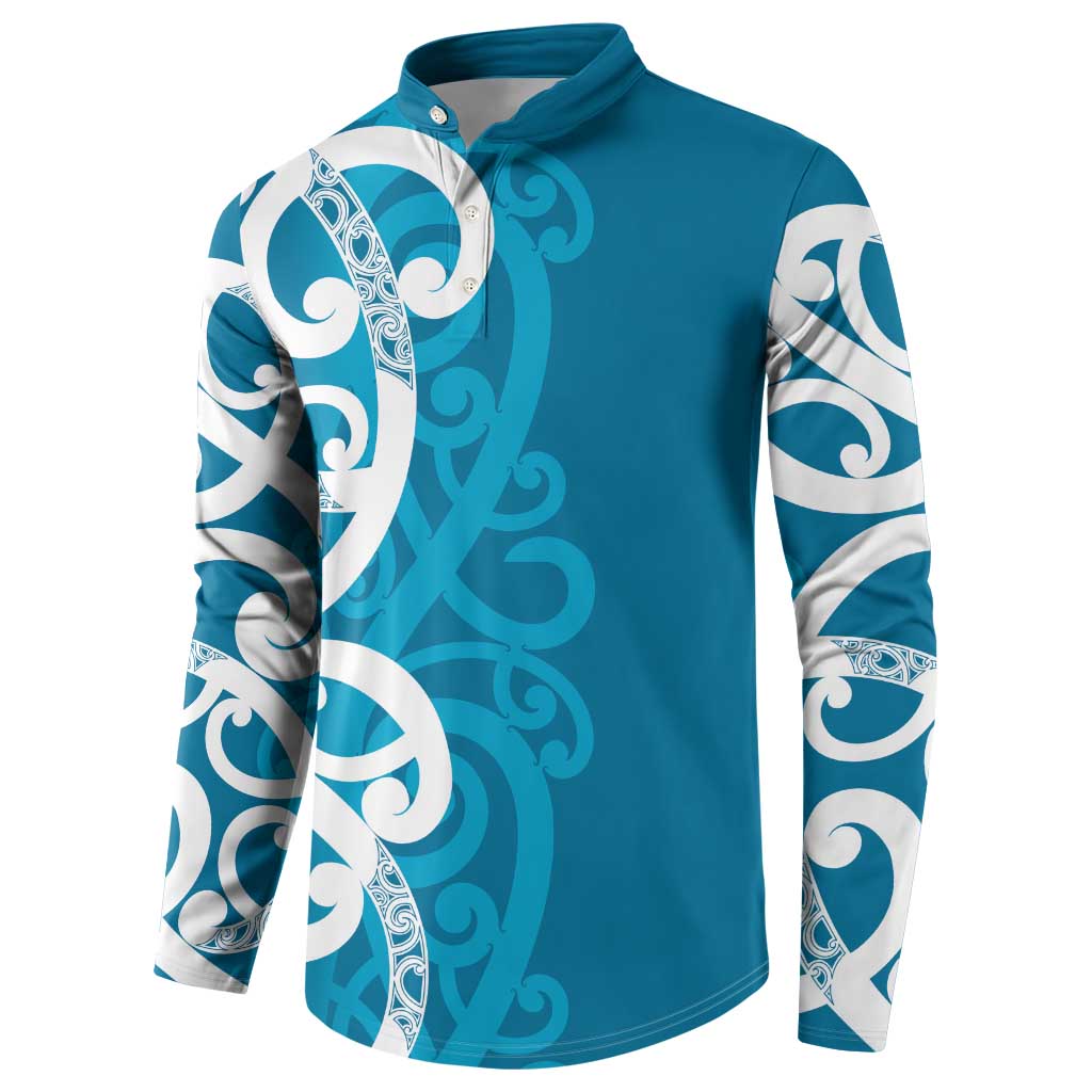 Azure Blue Maori Button Sweatshirt Koru Kowhaiwhai LT7 - Polynesian Pride