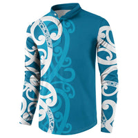 Azure Blue Maori Button Sweatshirt Koru Kowhaiwhai LT7 - Polynesian Pride