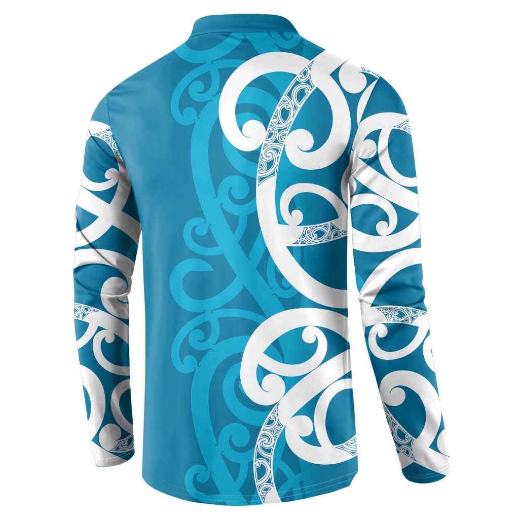 Azure Blue Maori Button Sweatshirt Koru Kowhaiwhai LT7 - Polynesian Pride