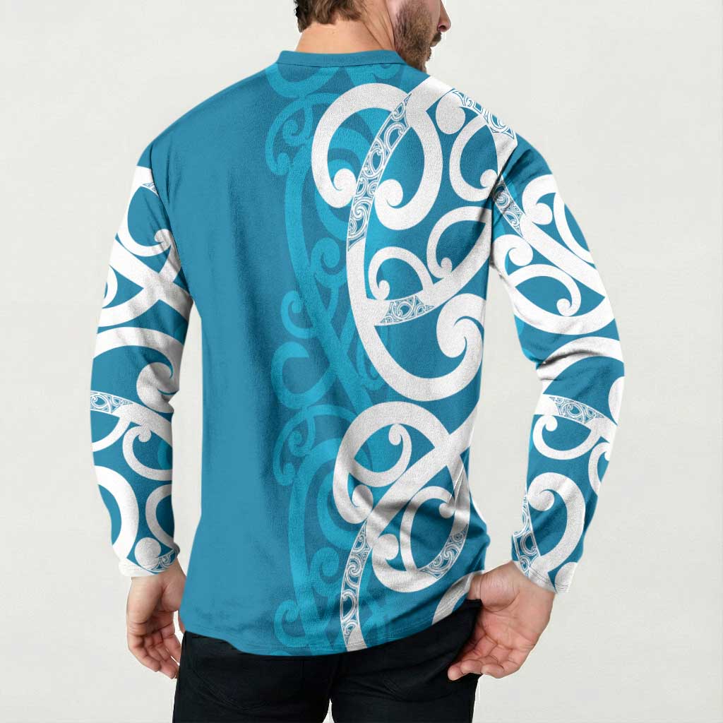 Azure Blue Maori Button Sweatshirt Koru Kowhaiwhai LT7 - Polynesian Pride