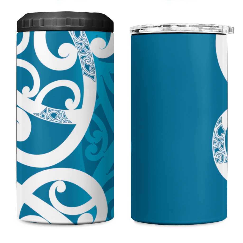 Azure Blue Maori 4 in 1 Can Cooler Tumbler Koru Kowhaiwhai LT7 One Size: 16 oz Blue - Polynesian Pride