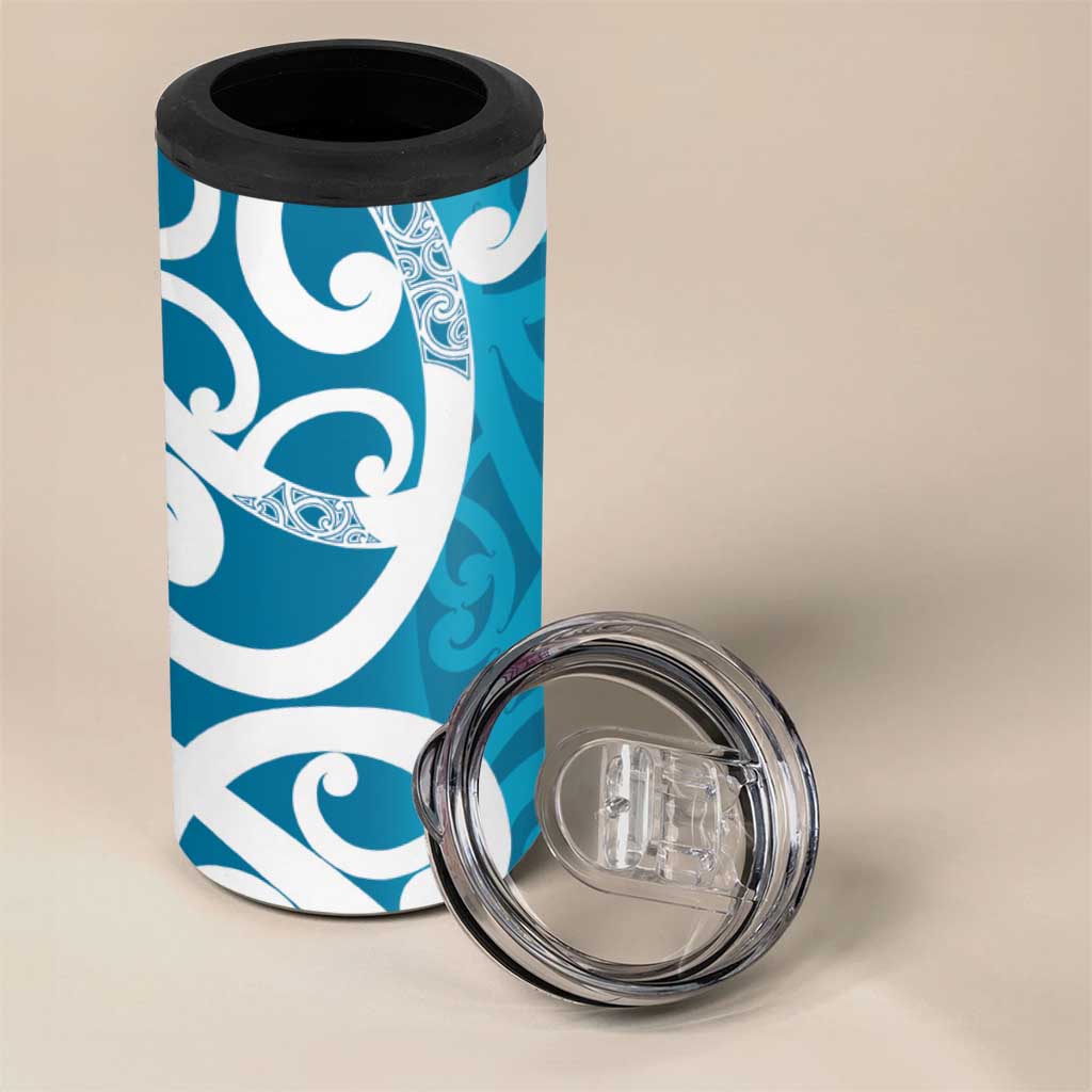 Azure Blue Maori 4 in 1 Can Cooler Tumbler Koru Kowhaiwhai LT7 - Polynesian Pride