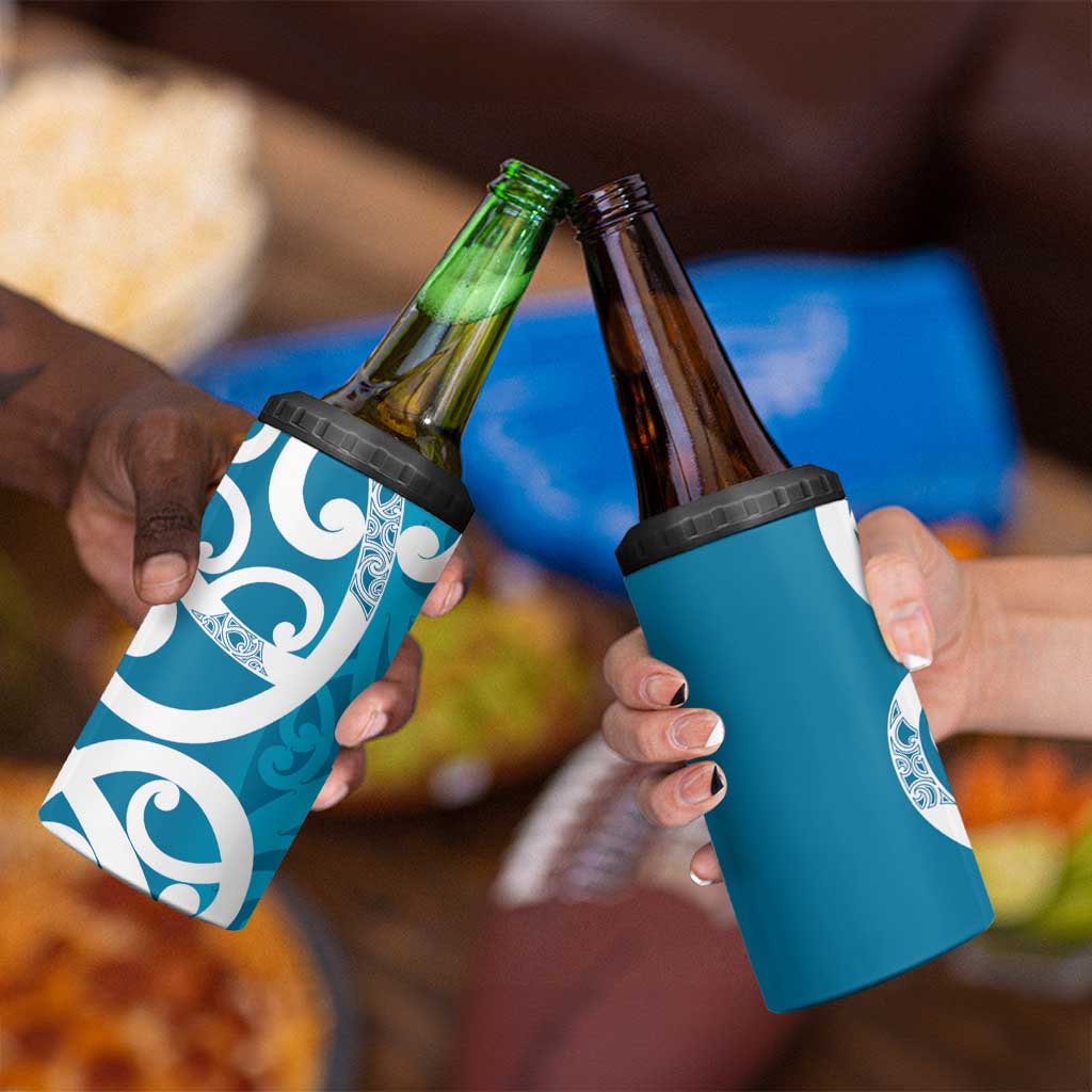 Azure Blue Maori 4 in 1 Can Cooler Tumbler Koru Kowhaiwhai LT7 - Polynesian Pride