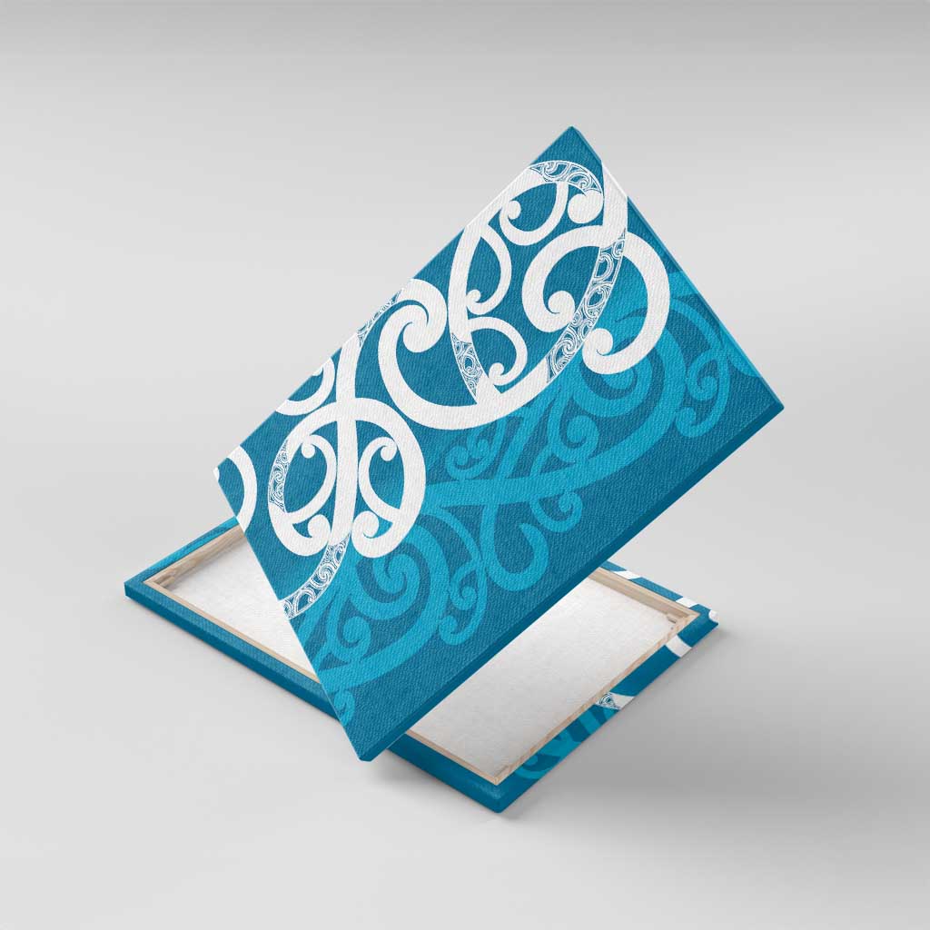 Azure Blue Maori Canvas Wall Art Koru Kowhaiwhai LT7 With Frame Blue - Polynesian Pride