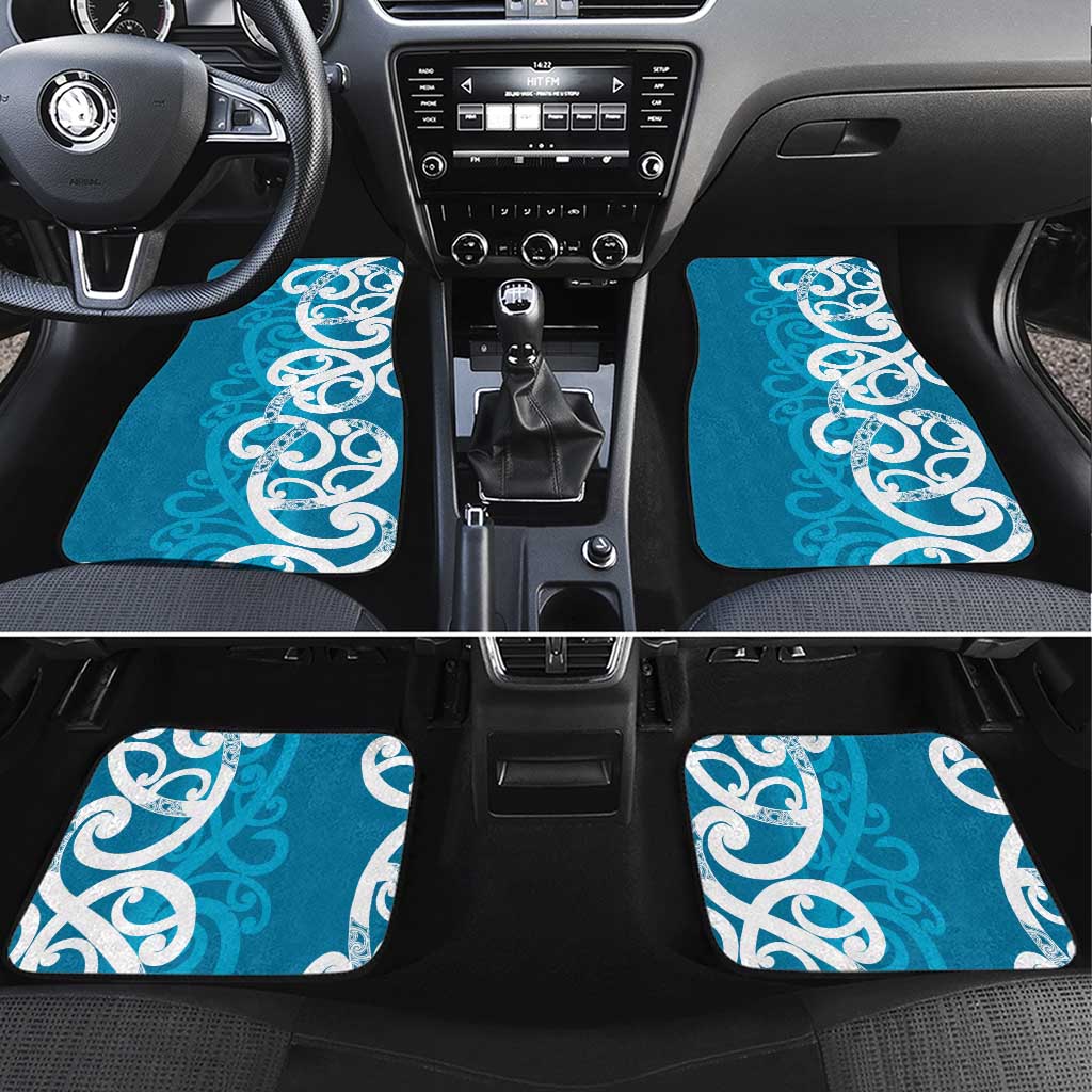Azure Blue Maori Car Mats Koru Kowhaiwhai LT7 Set 4pcs Blue - Polynesian Pride