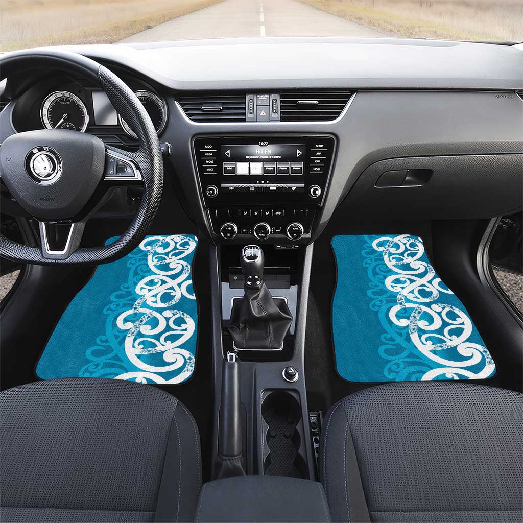 Azure Blue Maori Car Mats Koru Kowhaiwhai LT7 Set 2pcs - Front Blue - Polynesian Pride