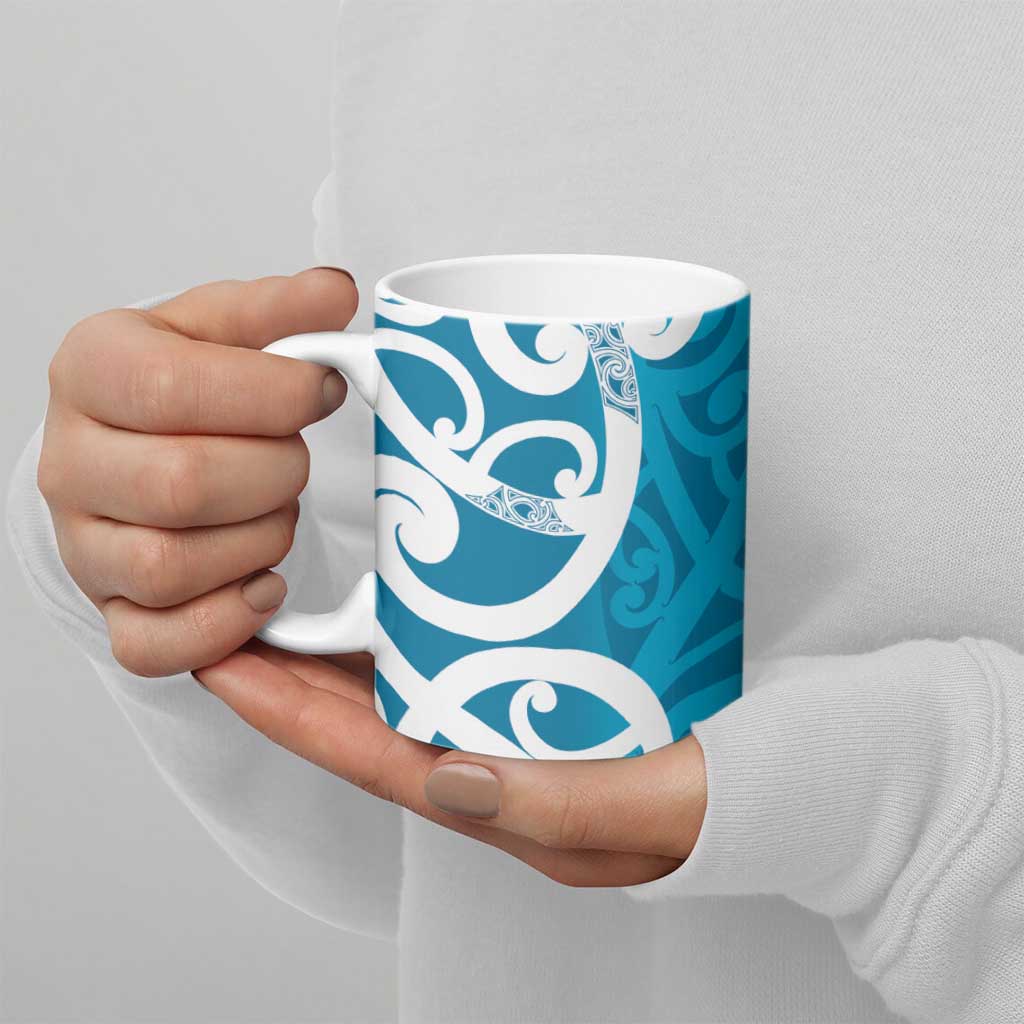 Azure Blue Maori Ceramic Mug Koru Kowhaiwhai LT7 - Polynesian Pride
