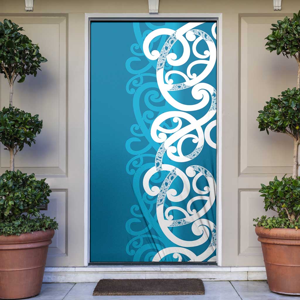 Azure Blue Maori Door Cover Koru Kowhaiwhai LT7 Blue - Polynesian Pride