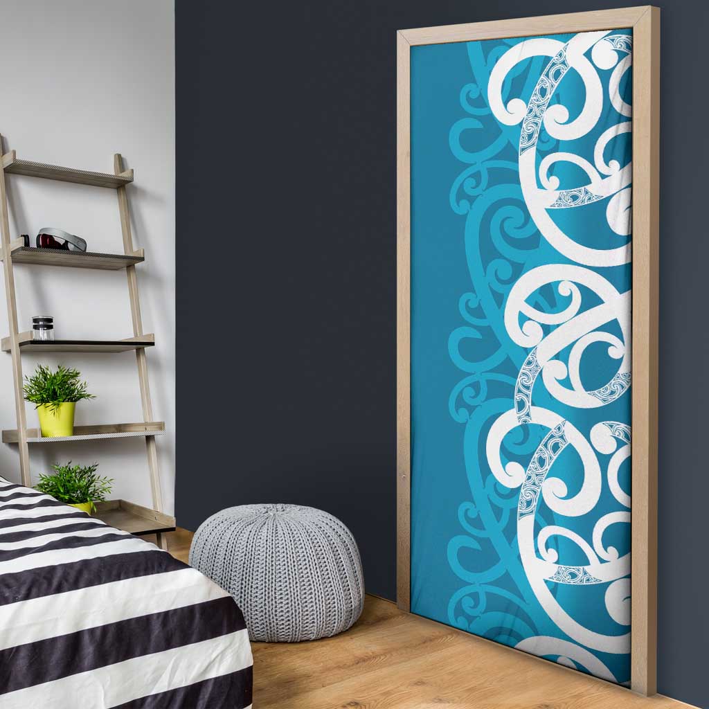 Azure Blue Maori Door Cover Koru Kowhaiwhai LT7 - Polynesian Pride