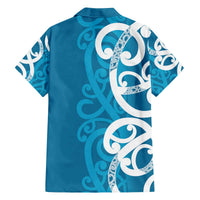 Azure Blue Maori Family Matching Off The Shoulder Long Sleeve Dress and Hawaiian Shirt Koru Kowhaiwhai - Polynesian Pride