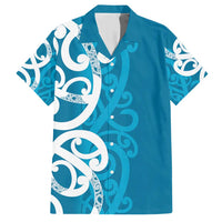 Azure Blue Maori Family Matching Short Sleeve Bodycon Dress and Hawaiian Shirt Koru Kowhaiwhai - Polynesian Pride