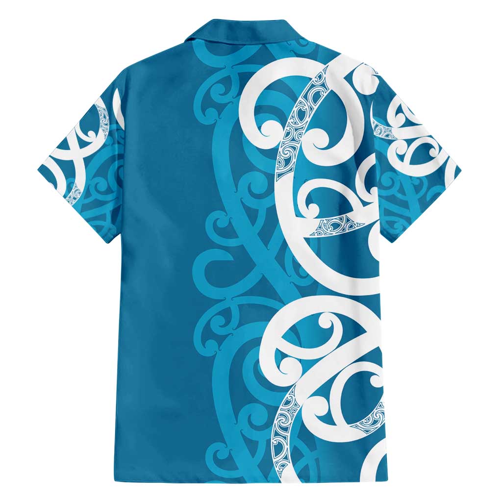 Azure Blue Maori Family Matching Short Sleeve Bodycon Dress and Hawaiian Shirt Koru Kowhaiwhai - Polynesian Pride