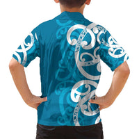 Azure Blue Maori Family Matching Summer Maxi Dress and Hawaiian Shirt Koru Kowhaiwhai - Polynesian Pride