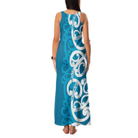 Azure Blue Maori Family Matching Tank Maxi Dress and Hawaiian Shirt Koru Kowhaiwhai - Polynesian Pride