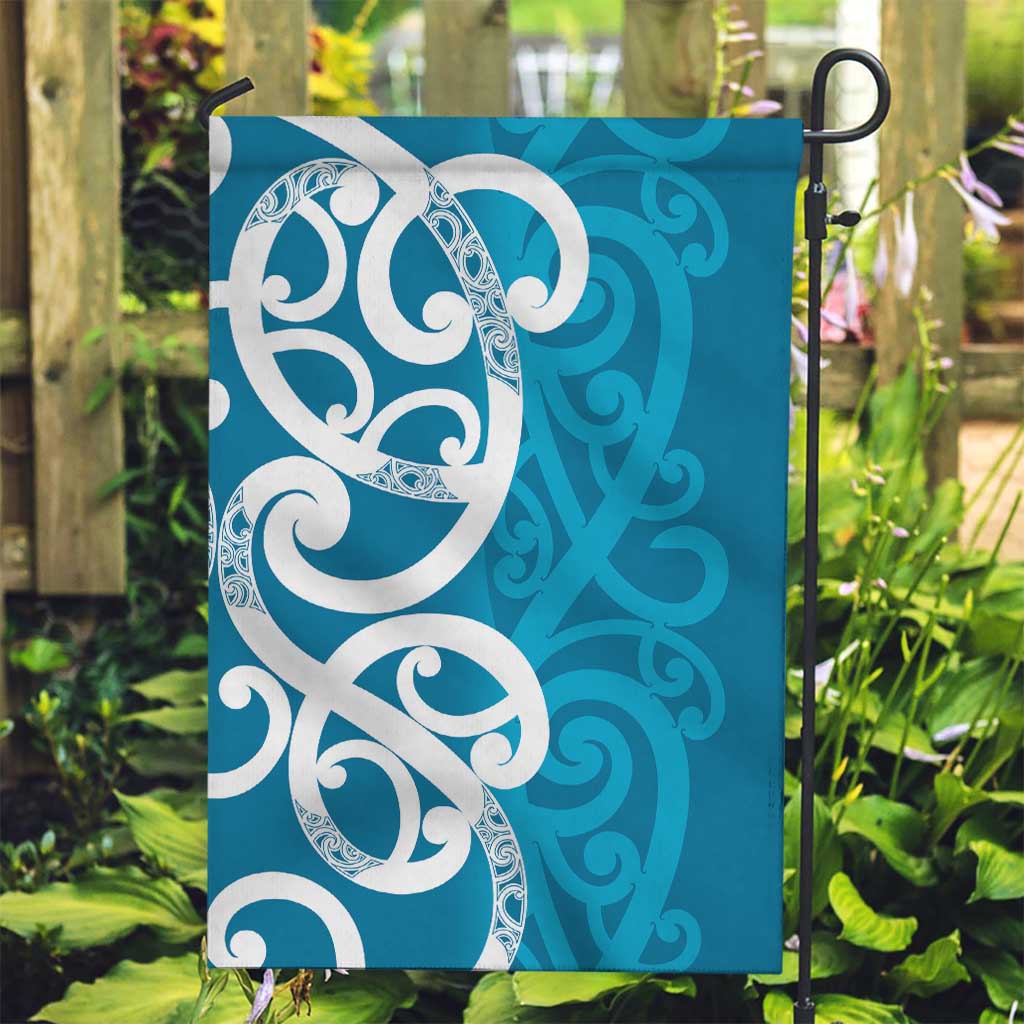 Azure Blue Maori Garden Flag Koru Kowhaiwhai LT7 Garden Flag Blue - Polynesian Pride