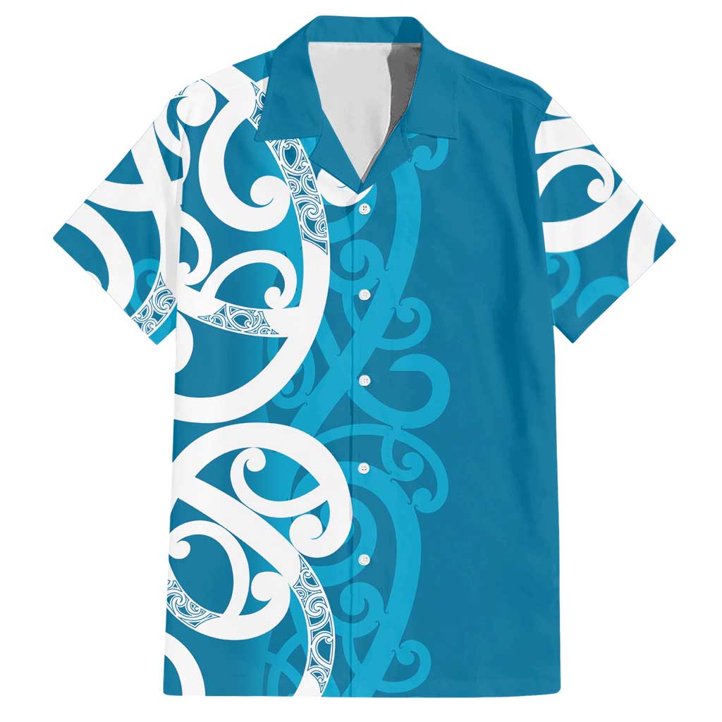 Azure Blue Maori Hawaiian Shirt Koru Kowhaiwhai LT7 Blue - Polynesian Pride