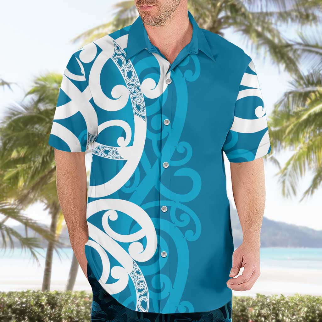 Azure Blue Maori Hawaiian Shirt Koru Kowhaiwhai LT7 - Polynesian Pride