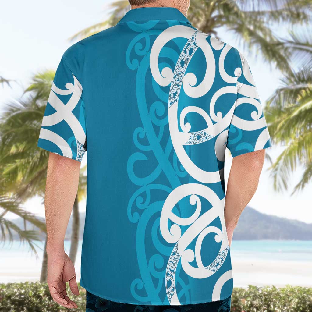 Azure Blue Maori Hawaiian Shirt Koru Kowhaiwhai LT7 - Polynesian Pride
