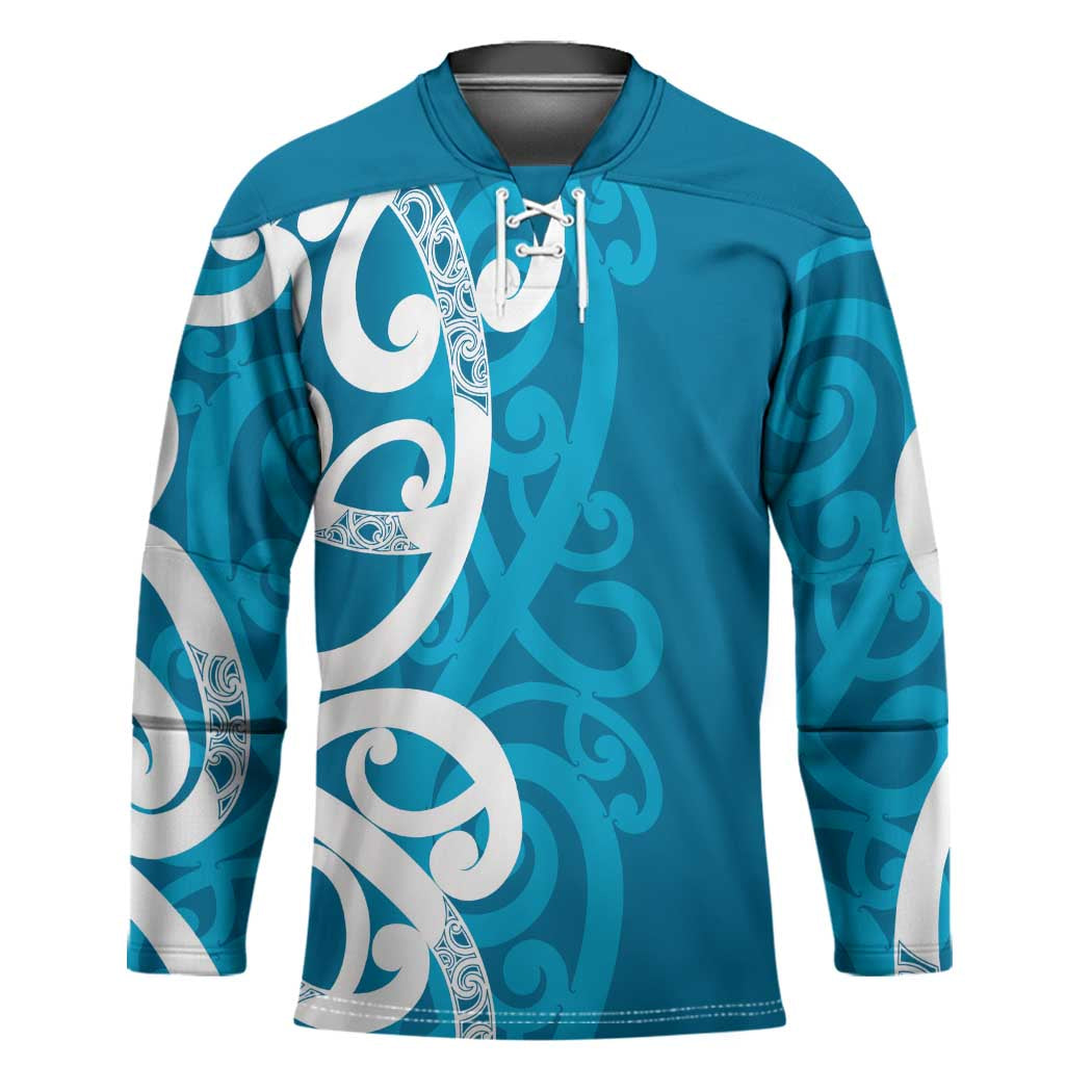 Azure Blue Maori Hockey Jersey Koru Kowhaiwhai - Polynesian Pride