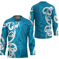 Azure Blue Maori Hockey Jersey Koru Kowhaiwhai - Polynesian Pride