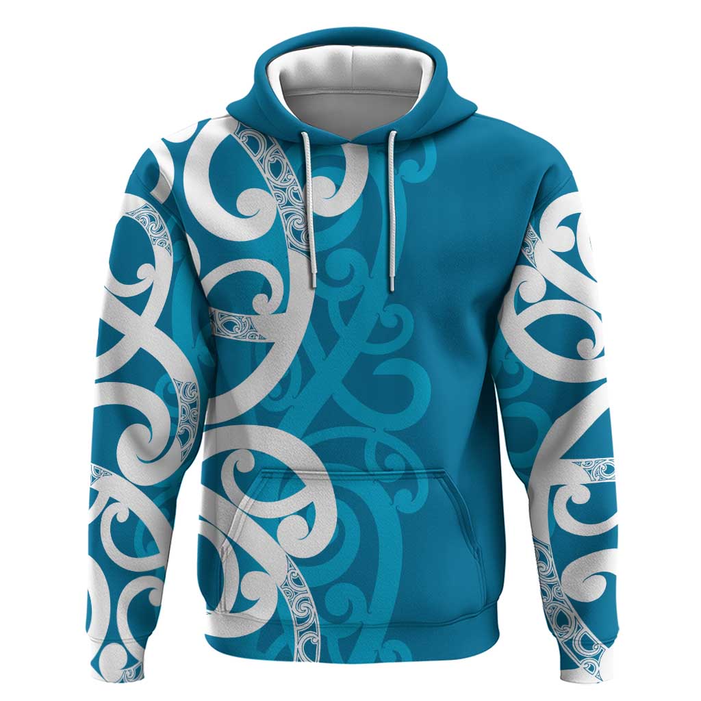Azure Blue Maori Hoodie Koru Kowhaiwhai - Polynesian Pride