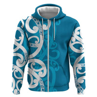 Azure Blue Maori Hoodie Koru Kowhaiwhai - Polynesian Pride