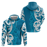 Azure Blue Maori Hoodie Koru Kowhaiwhai - Polynesian Pride