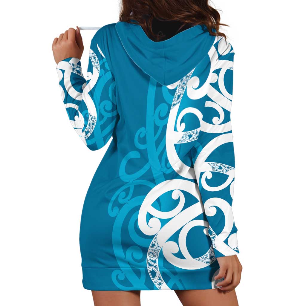 Azure Blue Maori Hoodie Dress Koru Kowhaiwhai LT7 - Polynesian Pride