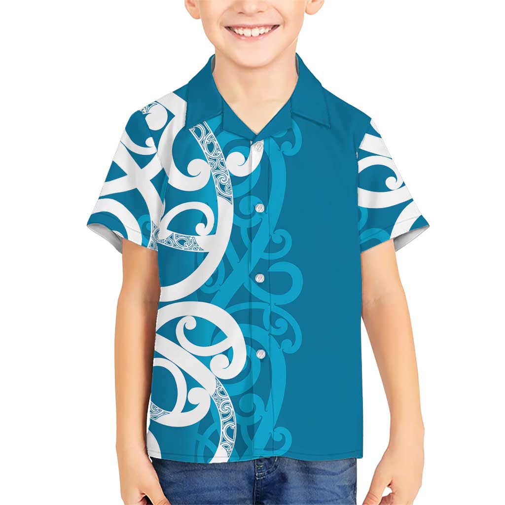 Azure Blue Maori Kid Hawaiian Shirt Koru Kowhaiwhai LT7 Kid Blue - Polynesian Pride