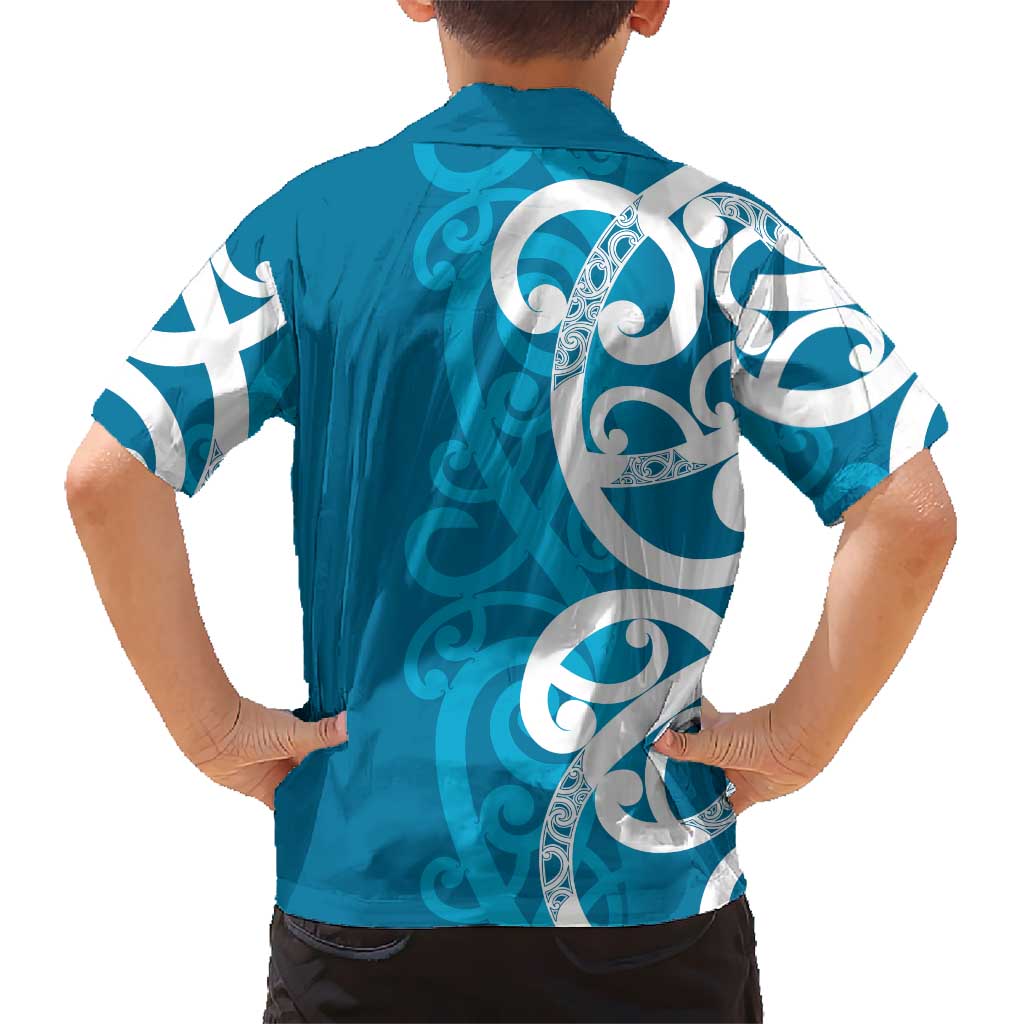 Azure Blue Maori Kid Hawaiian Shirt Koru Kowhaiwhai LT7 - Polynesian Pride