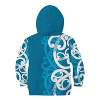 Azure Blue Maori Kid Hoodie Koru Kowhaiwhai LT7 - Polynesian Pride