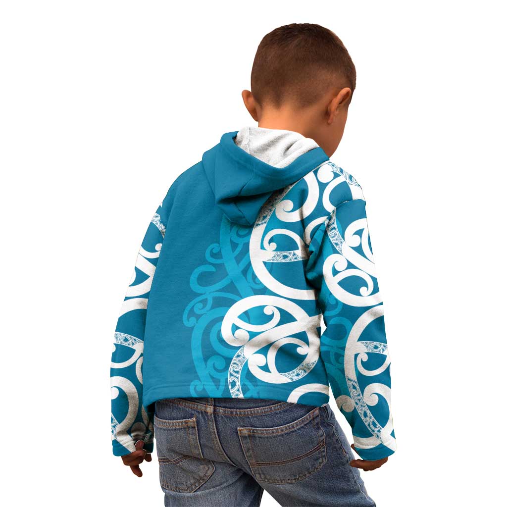 Azure Blue Maori Kid Hoodie Koru Kowhaiwhai LT7 - Polynesian Pride