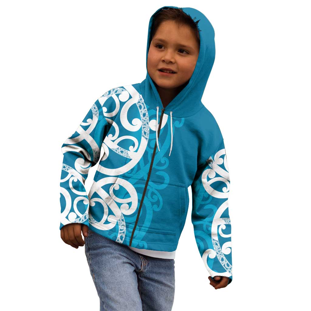 Azure Blue Maori Kid Hoodie Koru Kowhaiwhai LT7 - Polynesian Pride