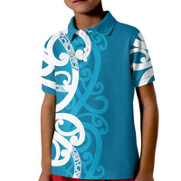 Azure Blue Maori Kid Polo Shirt Koru Kowhaiwhai LT7 Kid Blue - Polynesian Pride