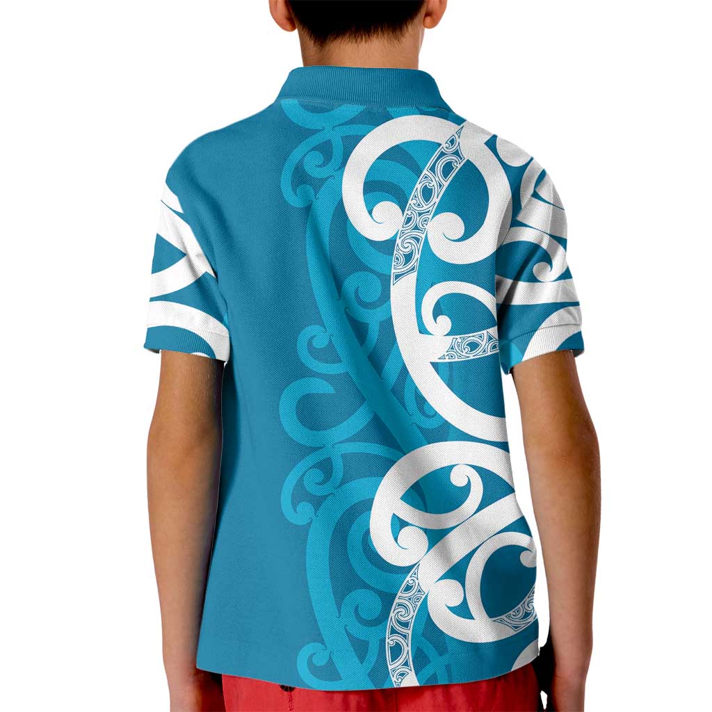 Azure Blue Maori Kid Polo Shirt Koru Kowhaiwhai LT7 - Polynesian Pride