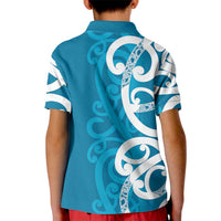 Azure Blue Maori Kid Polo Shirt Koru Kowhaiwhai LT7 - Polynesian Pride