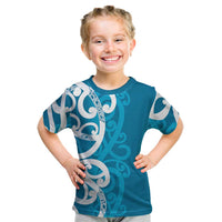 Azure Blue Maori Kid T Shirt Koru Kowhaiwhai LT7 Blue - Polynesian Pride