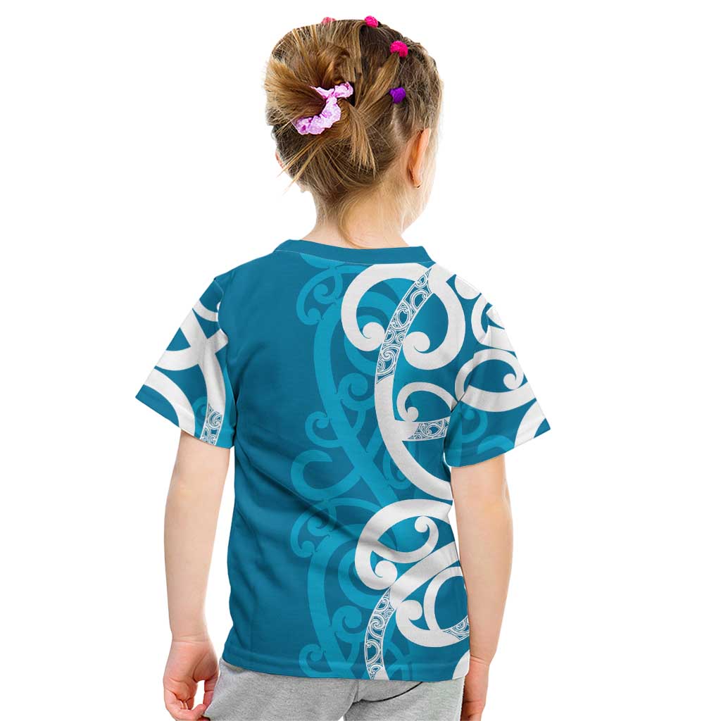 Azure Blue Maori Kid T Shirt Koru Kowhaiwhai LT7 - Polynesian Pride