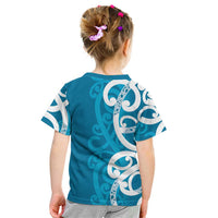 Azure Blue Maori Kid T Shirt Koru Kowhaiwhai LT7 - Polynesian Pride