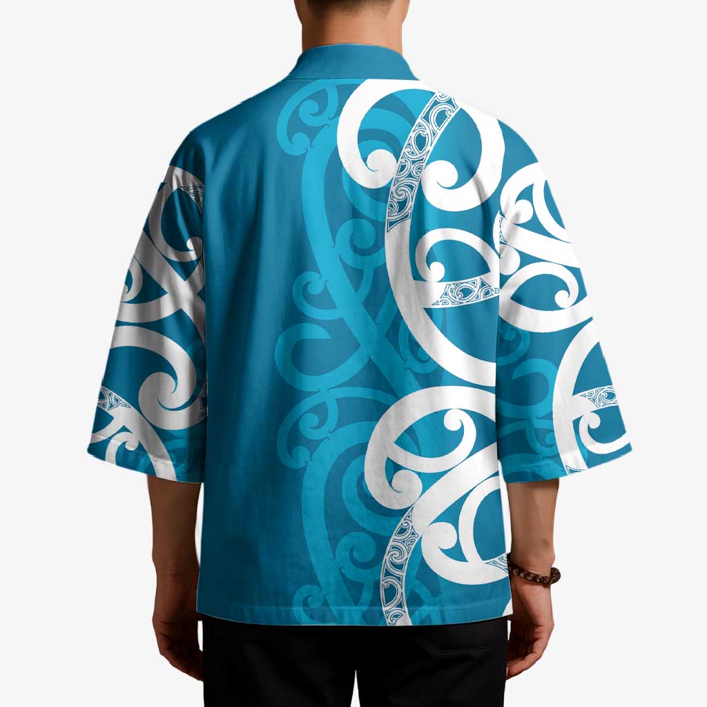 Azure Blue Maori Kimono Koru Kowhaiwhai LT7 - Polynesian Pride