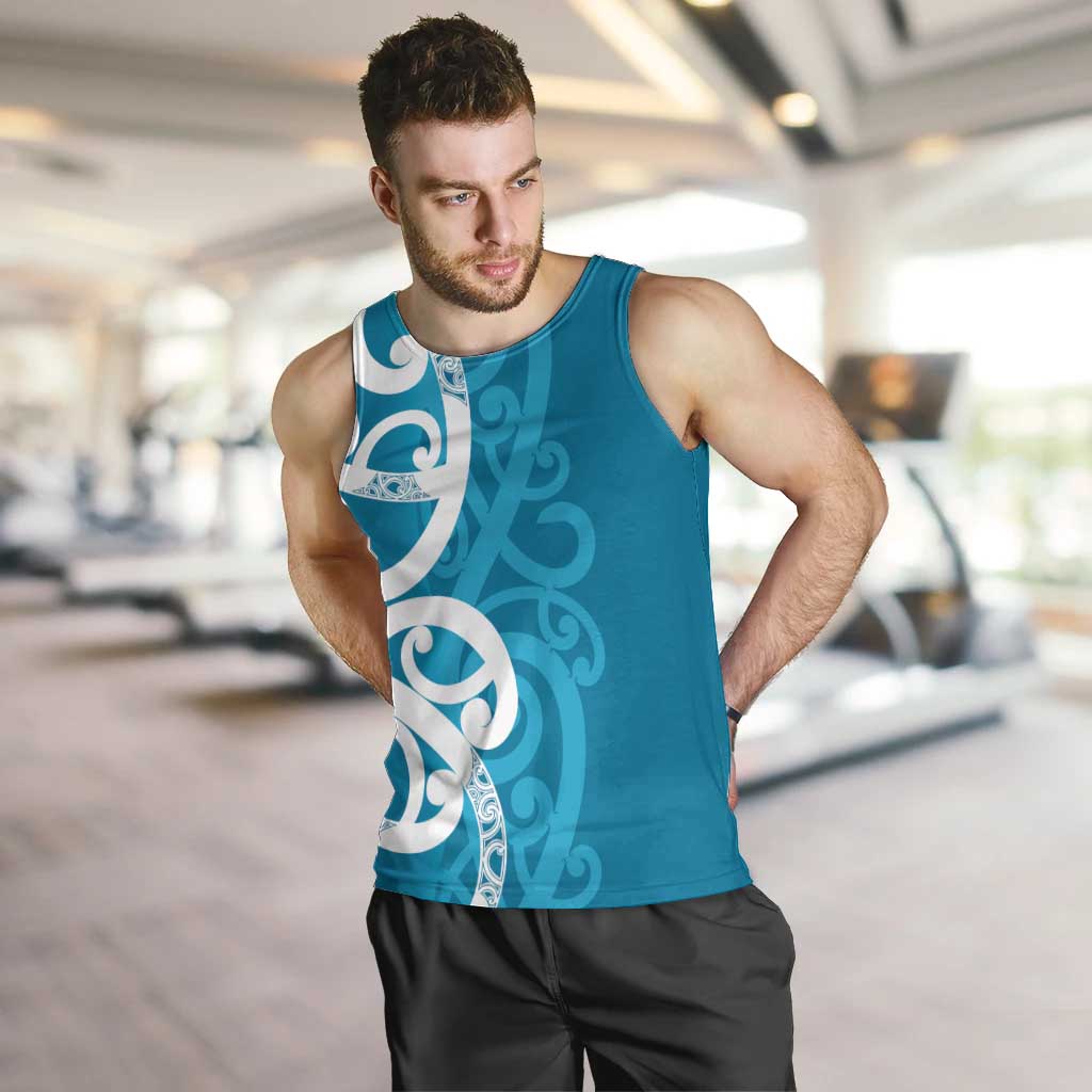 Azure Blue Maori Men Tank Top Koru Kowhaiwhai LT7 Blue - Polynesian Pride