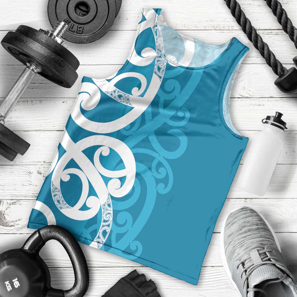 Azure Blue Maori Men Tank Top Koru Kowhaiwhai LT7 - Polynesian Pride